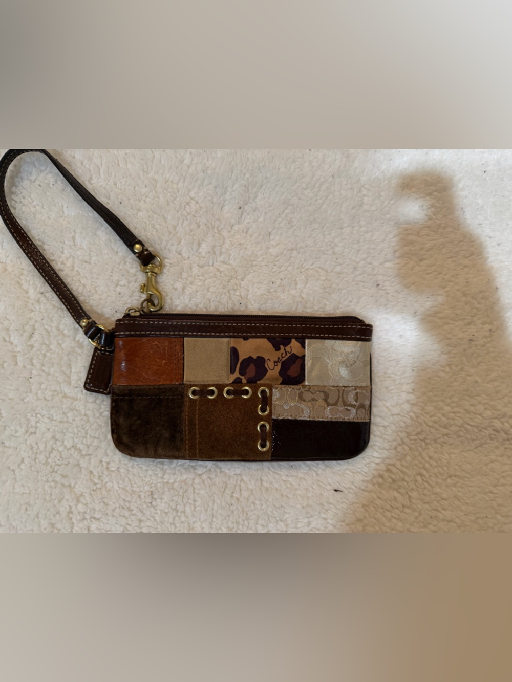 Coach Patchwork Wristlet in Brown and Tan